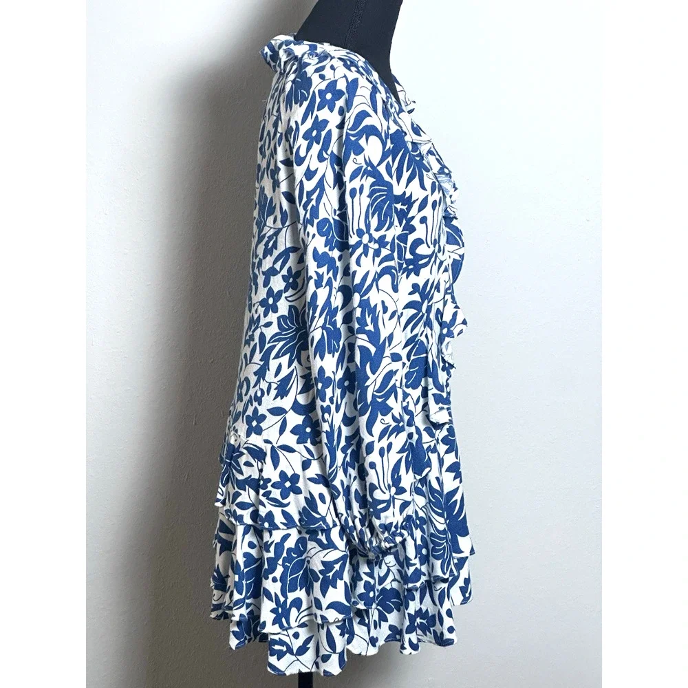 Free‎ People Rebecca Ruffle Cottagecore Dress Whimsy Blue White XS